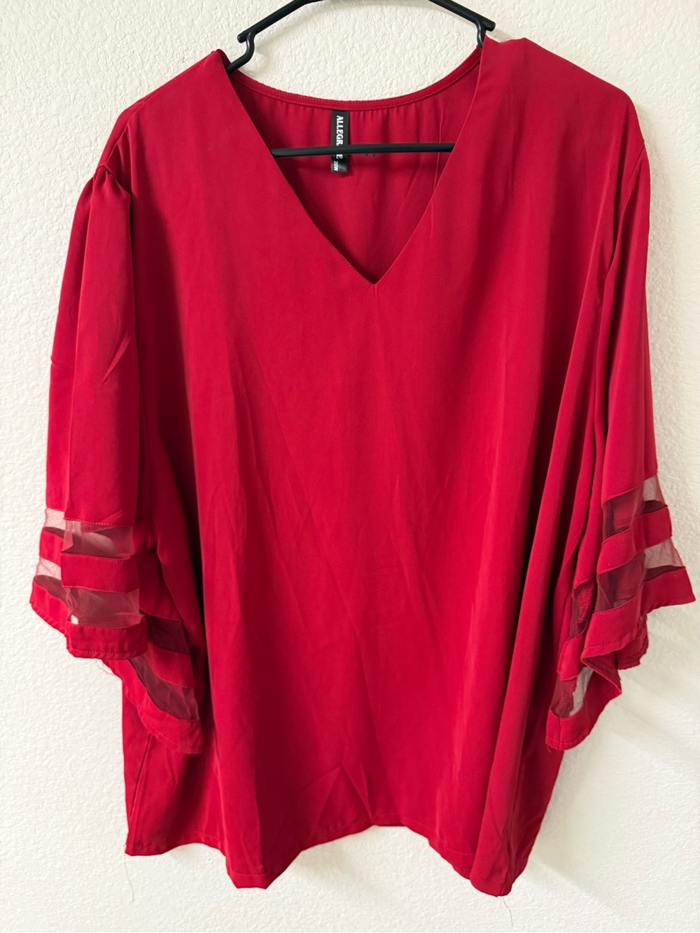 Allegra K Scarlet V-Neck Flutter Sleeve Tunic